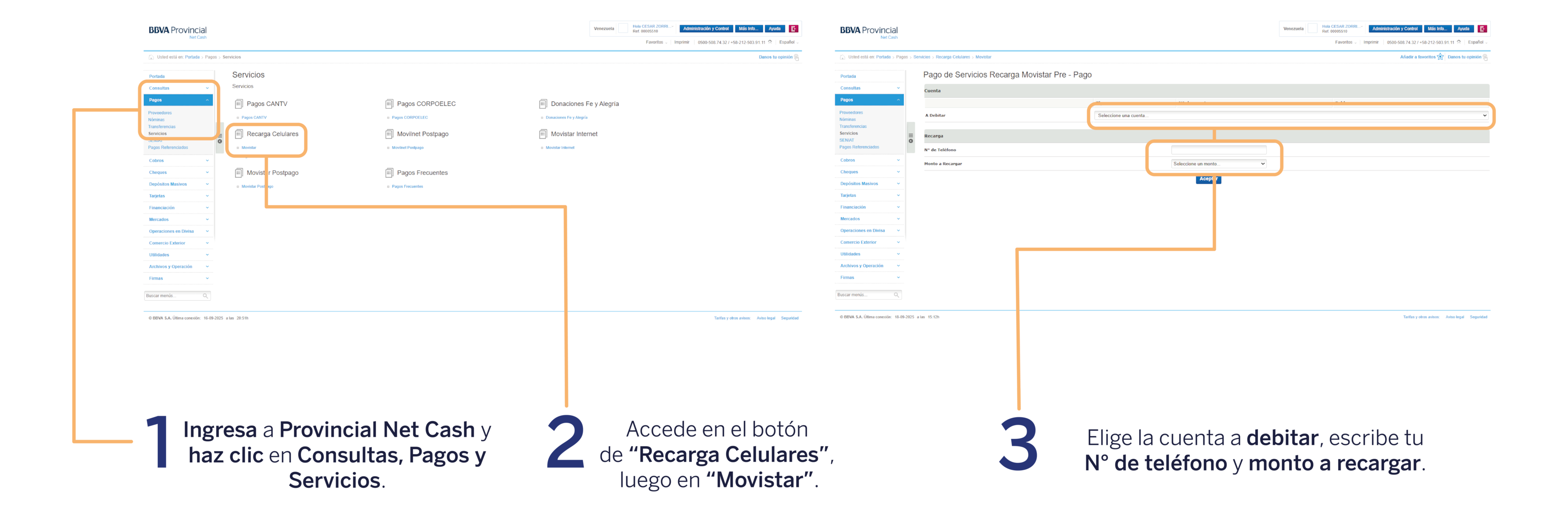 Infografía recarga digitel a través de Provincial Net Cash